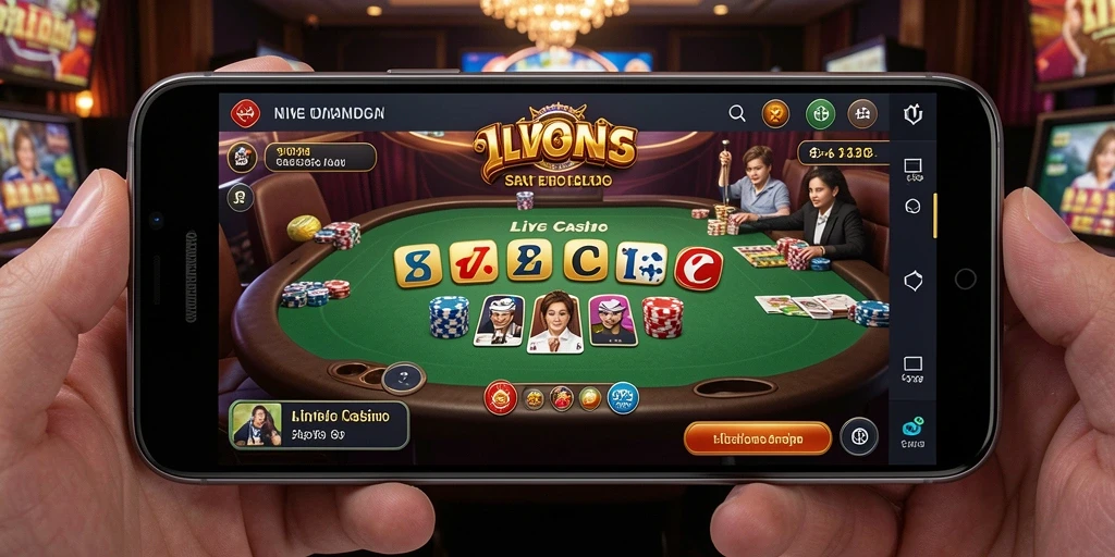 Screenshot gameplay Live Casino yang menampilkan dealer langsung dan suasana kasino.