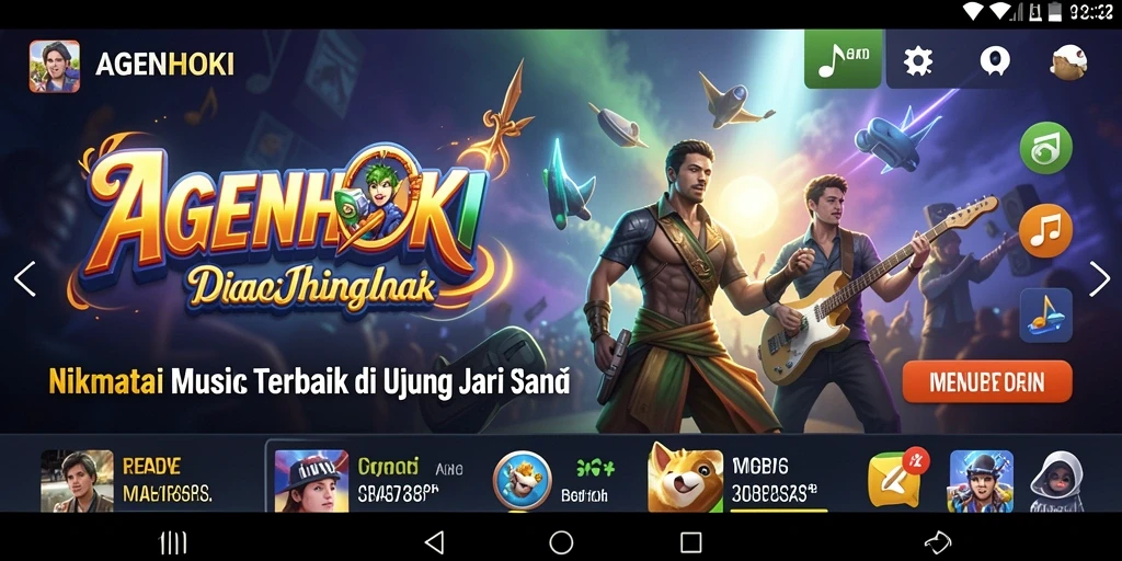 Tangkapan layar AGENHOKI menampilkan pengalaman mendengarkan musik yang interaktif.