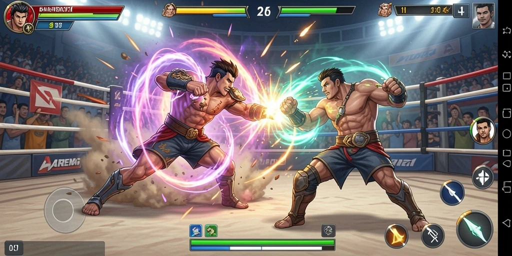 Screenshot BARU01 menampilkan pertempuran seru dengan karakter-karekter unik.
