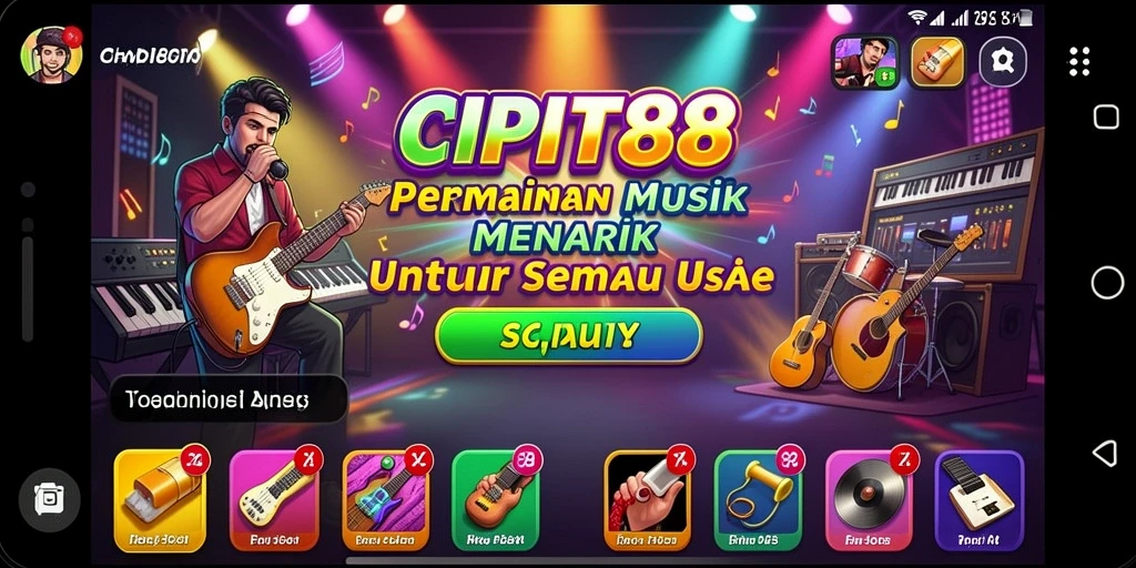 Screenshot utama menunjukkan gameplay seru di CIPIT88 dengan banyak pilihan lagu.