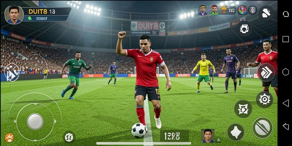 Tampilan gameplay menarik dalam game sepak bola DUIT8.