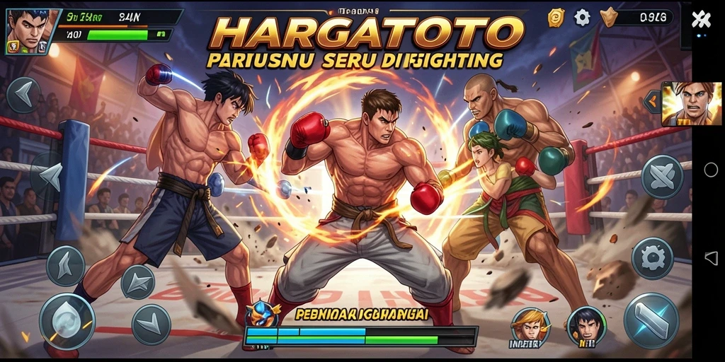 Tampilan pertarungan seru di HARGATOTO dengan karakter yang beraksi.