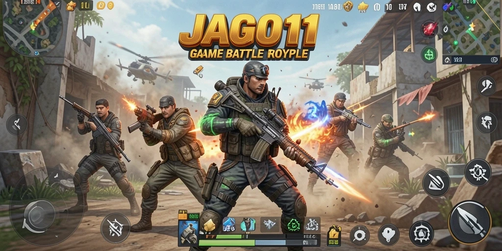 Screenshot JAGO11 menampilkan aksi mendebarkan dalam pertempuran Battle Royale.