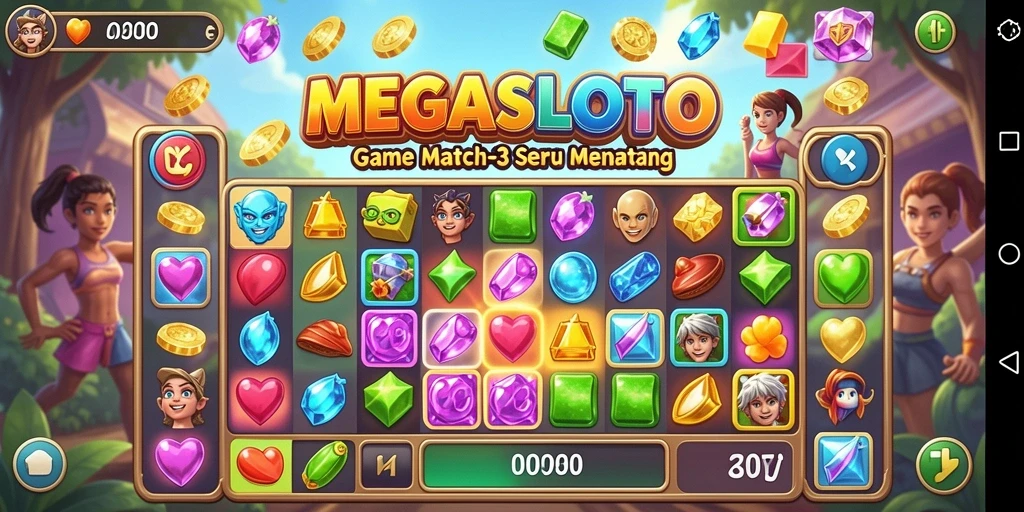 Tampilan gameplay seru dari MEGASLOTO yang penuh warna.