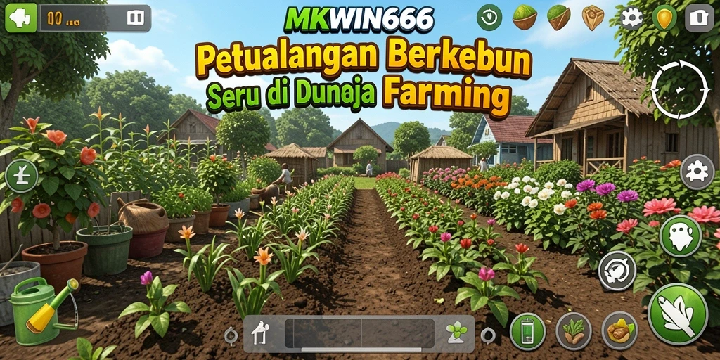 Tangkapan layar gameplay MKWIN666 yang menunjukkan kegiatan berkebun yang seru dan interaktif.